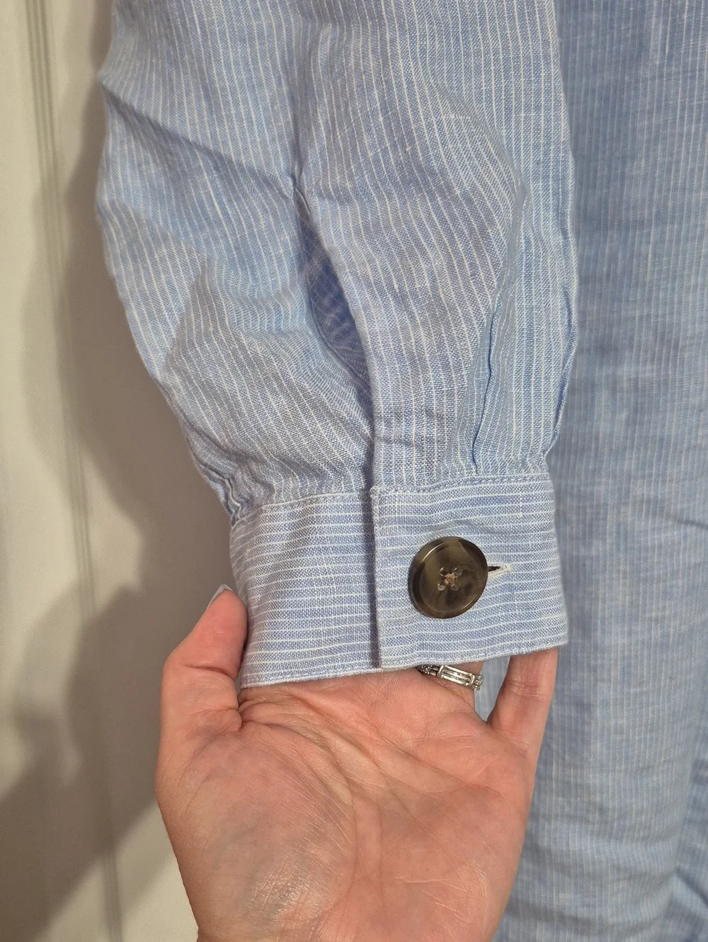 PURE JILL Light Blue and White Linen Button-Front Shirt Dress - Picture 2 of 10